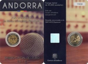 Andora 2 euro 2016 25-lecie powstanie publicznego Andorskiego Radia i Telewizji