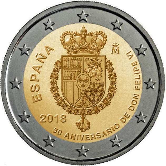 Hiszpania 2 euro 2018 50 urodziny króla Filipa VI