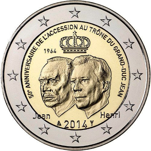 Luksemburg 2 euro 2014 50 rocznica wstąpienia na tron Wielkiego Księcia Jana