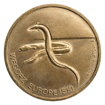 2 zł 2003 -Zwierzęta świata: Węgorz europejski (łac. Anguilla anguilla)