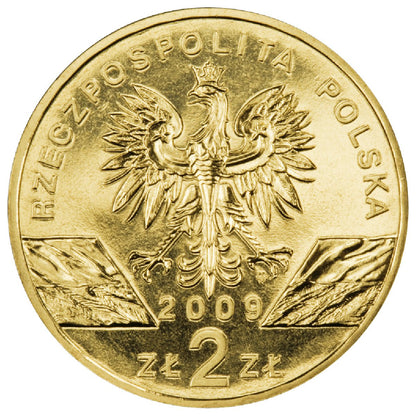 2 zł 2009 - Zwierzęta Świata: Jaszczurka zielona (łac. Lacerta viridis)
