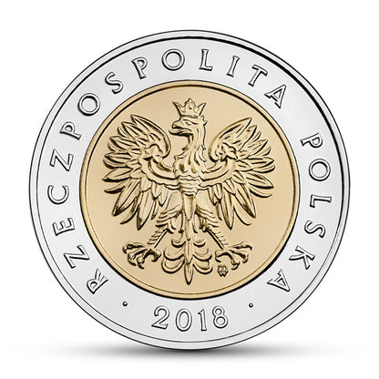 5 zł 2018 - Moneta z okolicznościowym napisem 100-lecie odzyskania przez Polskę niepodległości