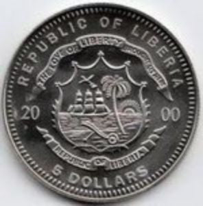 Liberia 5 Dolarów 2000 10. rocznica - zjednoczenie Niemiec