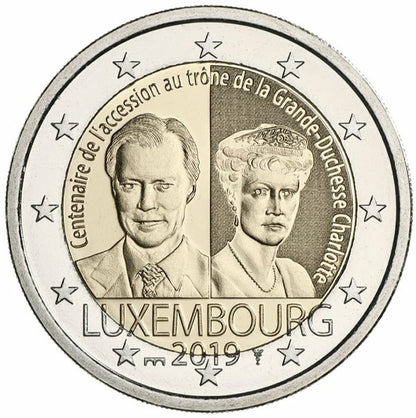 Luksemburg 2 euro 2019 100 rocznica wstąpienia na tron wielkiej księżnej Szarlotty