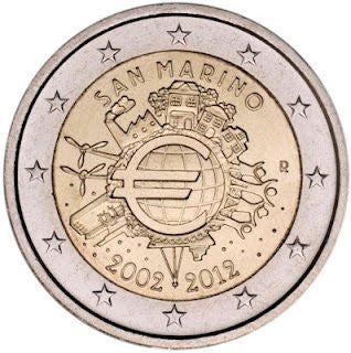 San Marino 2 euro 2012 10-lecie banknotów i monet euro (San Marino)