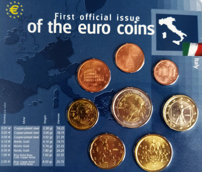 Włochy 2002 zestaw monet 1 cent do 2 euro